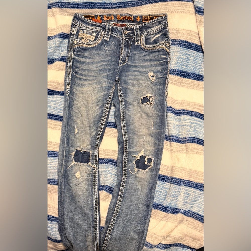 Rock Revival Light Blue Distressed Skinny Jeans